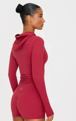 Dark Red Sculpt Hooded Gym Jacket