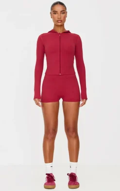 Dark Red Sculpt Ruched Bum Booty Shorts
