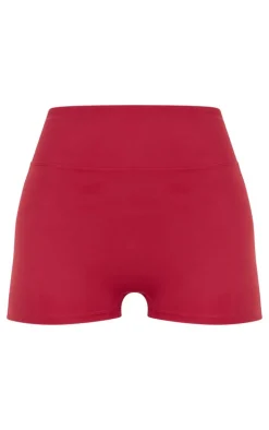 Dark Red Sculpt Ruched Bum Booty Shorts