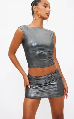 Dark Silver Metallic Micro Mini Skirt