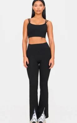Deep Black Sculpt Pintuck Detail Straight Leg Yoga Pants