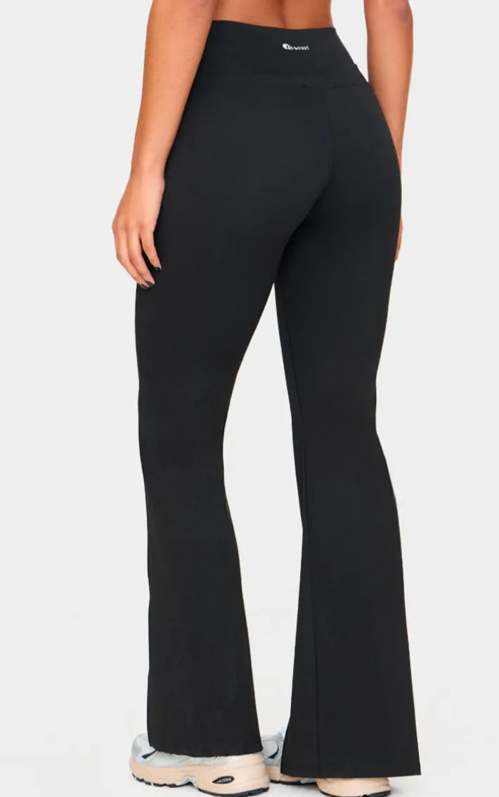 Deep Black Sculpt Pintuck Detail Straight Leg Yoga Pants