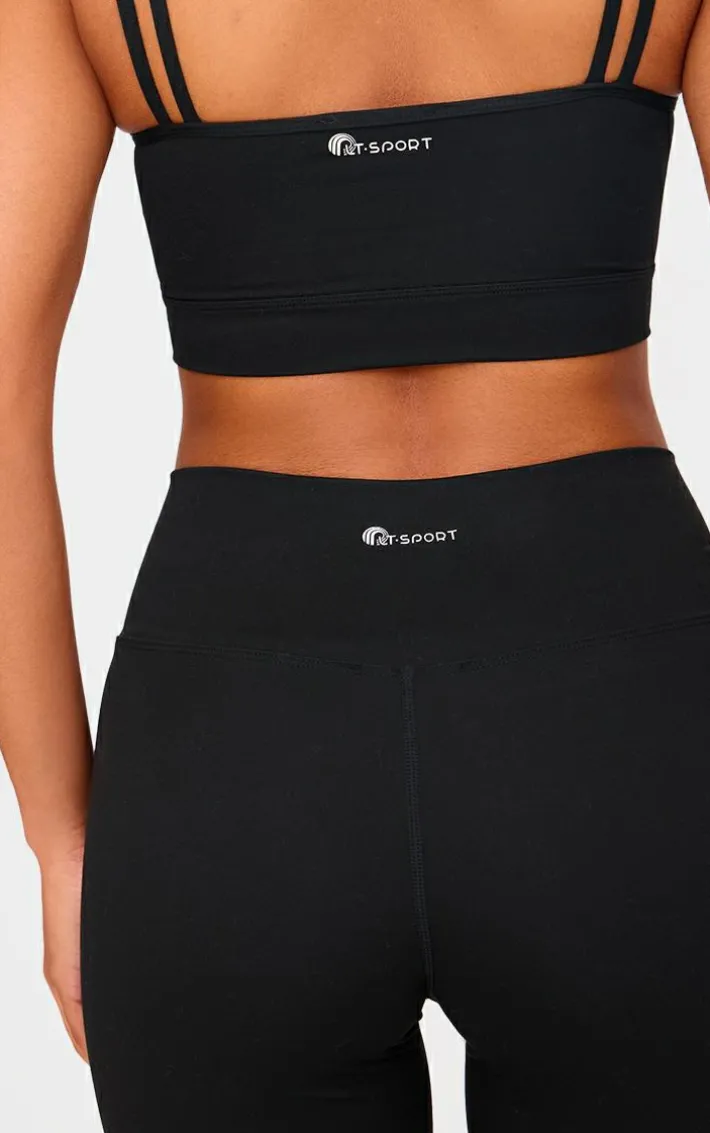 Deep Black Sculpt Pintuck Detail Straight Leg Yoga Pants