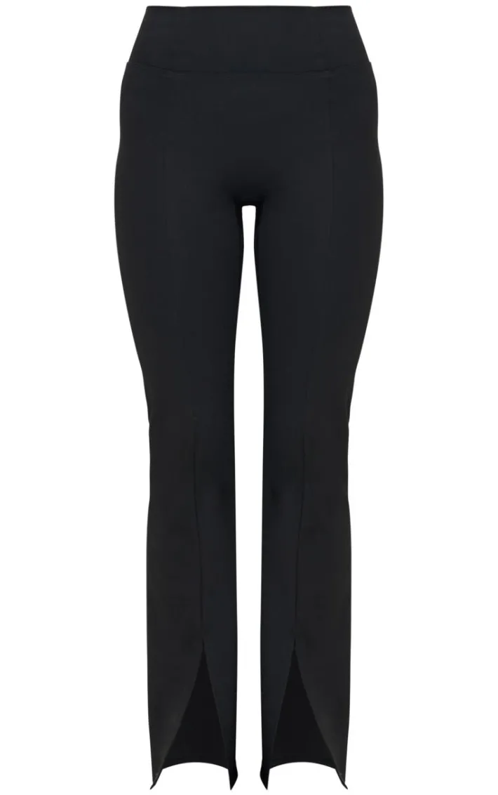 Deep Black Sculpt Pintuck Detail Straight Leg Yoga Pants