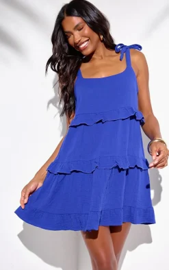 Deep Blue Double Gauze Frill Beach Dress