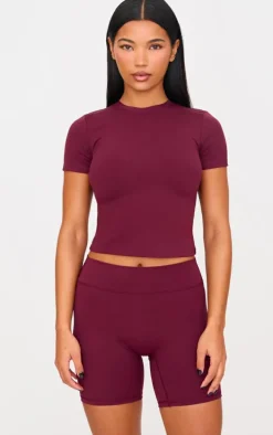 Deep Burgundy Sculpt Longline Short Sleeve Gym Top