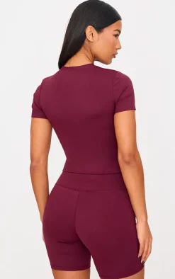 Deep Burgundy Sculpt Longline Short Sleeve Gym Top