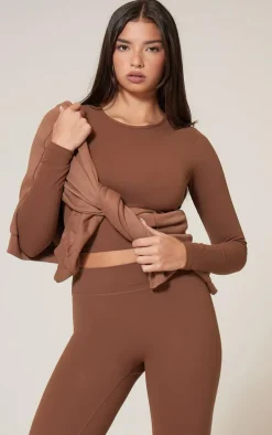 Deep Mocha Snatched Sculpt Long Sleeve Crop Top