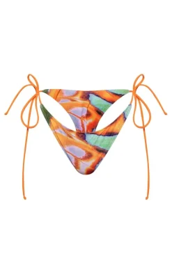 Deep Orange Butterfly Print Tie Side Bikini Bottoms