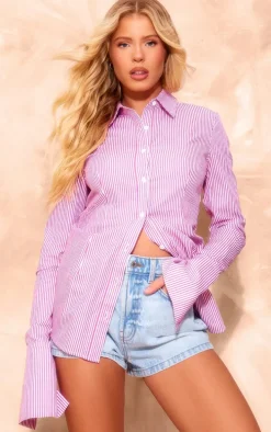 Deep Pink Pinstripe Woven Fitted Shirt