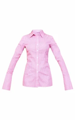 Deep Pink Pinstripe Woven Fitted Shirt