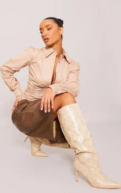 Deep Stone Ruched Front Cropped Shirt