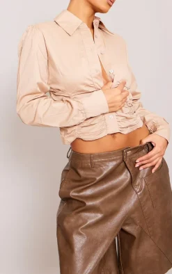 Deep Stone Ruched Front Cropped Shirt