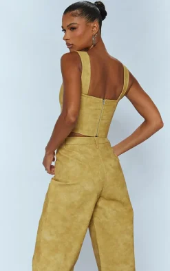 Deep Stone Washed Faux Leather Boned Corset