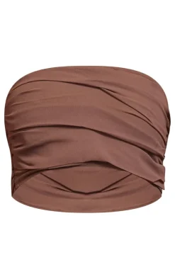 Deep Taupe Ruched Bandeau Top