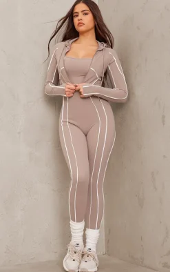 Deep Taupe Sculpt Contrast Seam Crop Gym Jacket