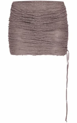 Deep Taupe Textured Lace Ruched Mini Skirt