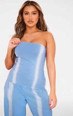 Denim Blue Washed Seam Detail Longline Top