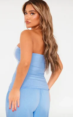 Denim Blue Washed Seam Detail Longline Top