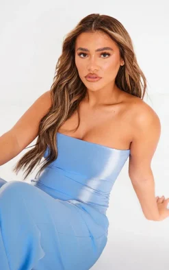 Denim Blue Washed Seam Detail Longline Top