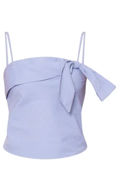 Denim Blue Woven Bow Cami Long Top