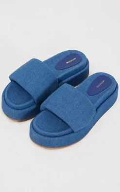 Denim Chunky Double Sole Platform Slides