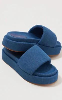 Denim Chunky Double Sole Platform Slides