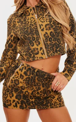 Denim Leopard Print Micro Mini Skirt