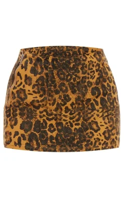 Denim Leopard Print Micro Mini Skirt