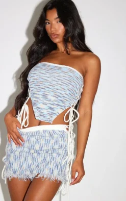 Denim Space Dye Knit Lace Up Side Bandeau Top