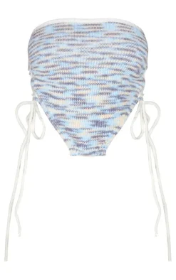 Denim Space Dye Knit Lace Up Side Bandeau Top