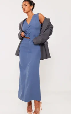 Denim Tailored Woven High Waist Midaxi Skirt