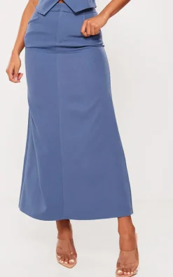Denim Tailored Woven High Waist Midaxi Skirt