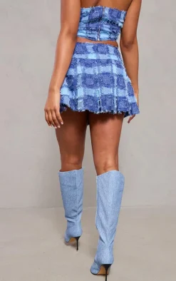 Denim Textured Woven Trim Detail Mini Skirt