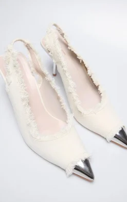 Denim Toe Cap Wide Fit Sling Back High Stiletto Court Heels
