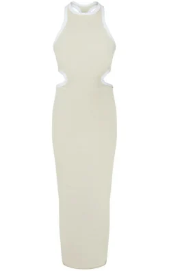 Desert Sand Snatched Rib Contrast Binding Cut Out Midaxi Dress