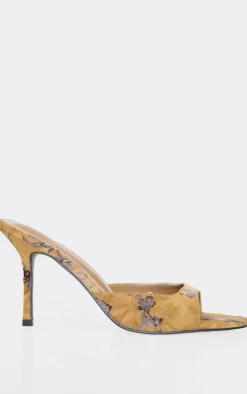 Devore Print Round Toe High Stiletto Heeled Mules