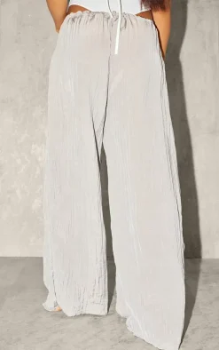 Dove Grey Crinkle Satin Wide Leg Pants