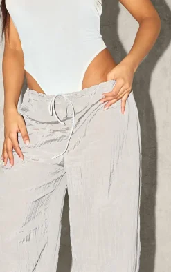 Dove Grey Crinkle Satin Wide Leg Pants