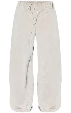 Dove Grey Crinkle Satin Wide Leg Pants