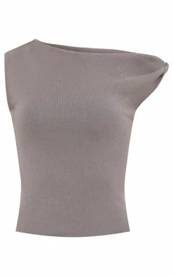 Dove Grey Fine Knit Twist Neck Vest Top