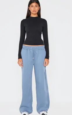 Dusty Blue Drawcord Wide Leg Sweatpants