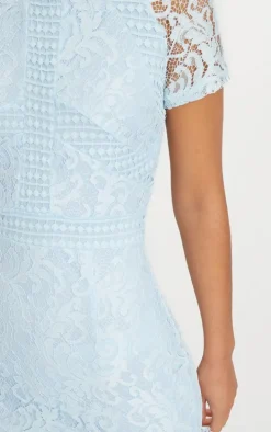 Dusty Blue Frill Hem Lace Bodycon Dress