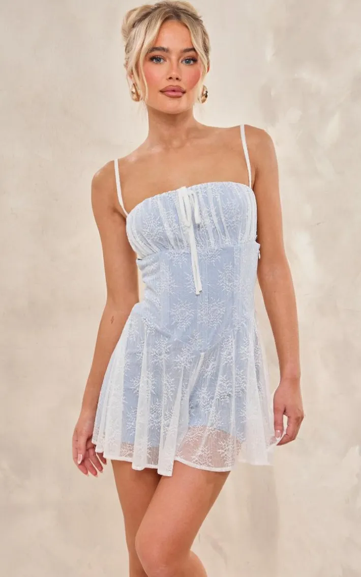 Dusty Blue Lace Detail Floaty Romper