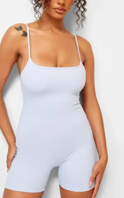Dusty Blue Snatched Sculpt Strappy Square Neck Unitard