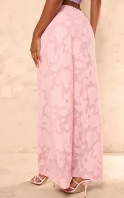 Dusty Pink Distressed Floral Woven Maxi Skirt