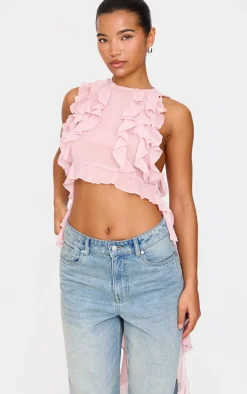Dusty Pink Ruffled Train Crop Top