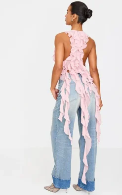 Dusty Pink Ruffled Train Crop Top