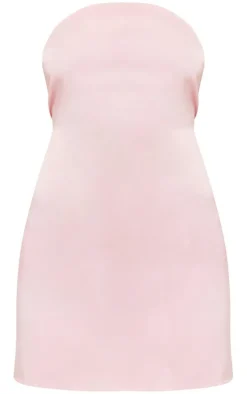 Dusty Pink Satin Bandeau Back Strap Detail Bodycon Dress