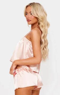 Dusty Pink Satin Cami And Short Pj Set